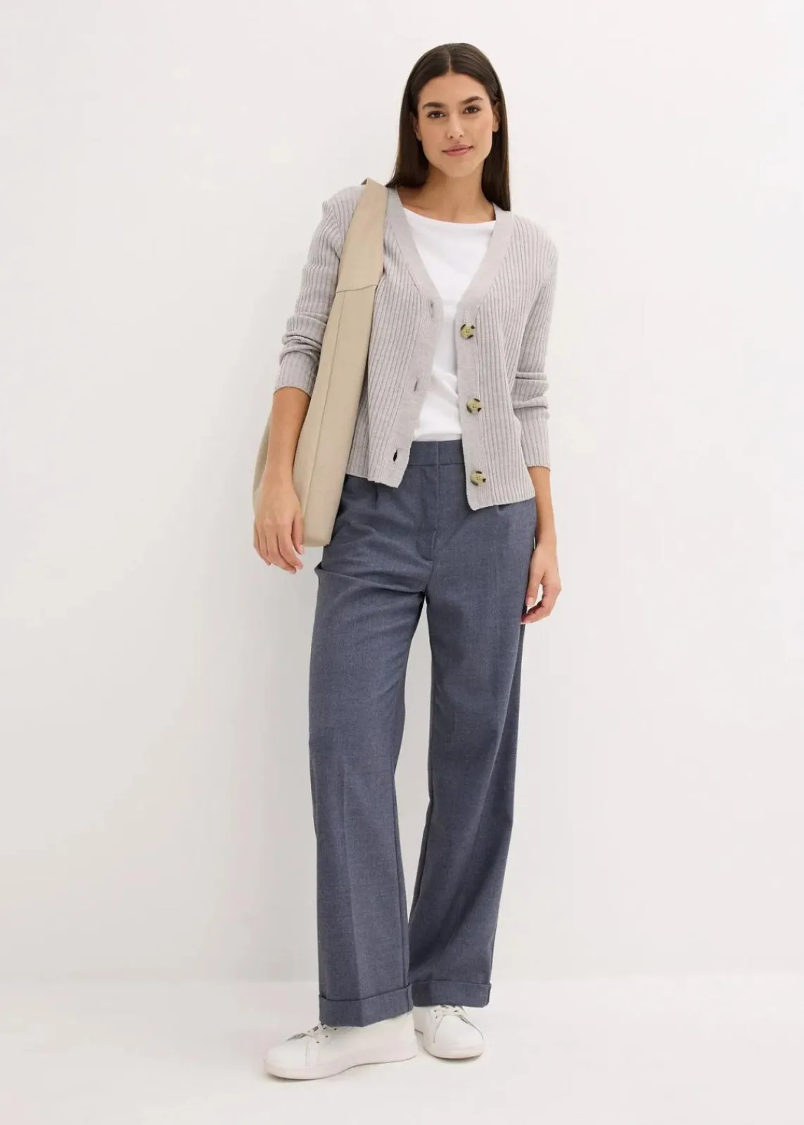 bonprix Strickmode|Pullover & Strickjacken^Gerippte Strickjacke hellgrau meliert meliert