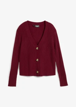 bonprix Bekleidung·Jeans|Pullover & Strickjacken^Gerippte Strickjacke rhododendronrot