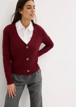 bonprix Bekleidung·Jeans|Pullover & Strickjacken^Gerippte Strickjacke rhododendronrot