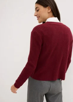 bonprix Bekleidung·Jeans|Pullover & Strickjacken^Gerippte Strickjacke rhododendronrot