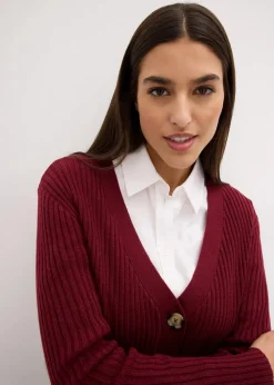 bonprix Bekleidung·Jeans|Pullover & Strickjacken^Gerippte Strickjacke rhododendronrot