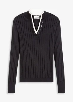 bonprix Bekleidung·Umstandsmode|Bekleidung·Jeans^Gerippter Feinstrickpullover mit Viskose in 2 in 1 Optik schwarz/naturbeige