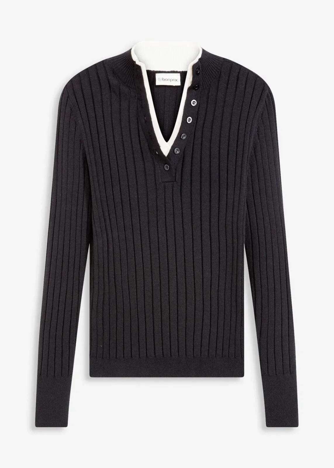 bonprix Bekleidung·Umstandsmode|Bekleidung·Jeans^Gerippter Feinstrickpullover mit Viskose in 2 in 1 Optik schwarz/naturbeige