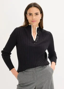 bonprix Bekleidung·Umstandsmode|Bekleidung·Jeans^Gerippter Feinstrickpullover mit Viskose in 2 in 1 Optik schwarz/naturbeige