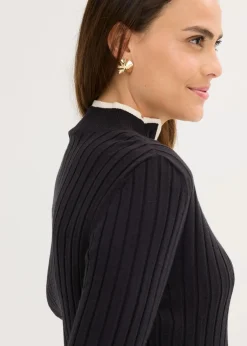 bonprix Bekleidung·Umstandsmode|Bekleidung·Jeans^Gerippter Feinstrickpullover mit Viskose in 2 in 1 Optik schwarz/naturbeige