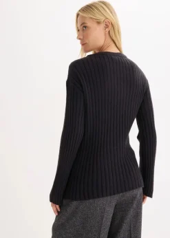 bonprix Pullover & Strickjacken|Strickmode^Gerippter Oversize-Pullover schwarz