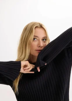 bonprix Pullover & Strickjacken|Strickmode^Gerippter Oversize-Pullover schwarz