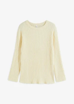bonprix Pullover & Strickjacken|Strickmode^Gerippter Oversize-Pullover cremeweiß