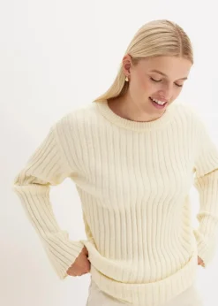 bonprix Pullover & Strickjacken|Strickmode^Gerippter Oversize-Pullover cremeweiß