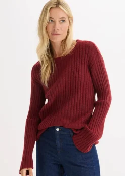 bonprix Bekleidung·Umstandsmode|Bekleidung·Jeans^Gerippter Oversize-Pullover rubinrot