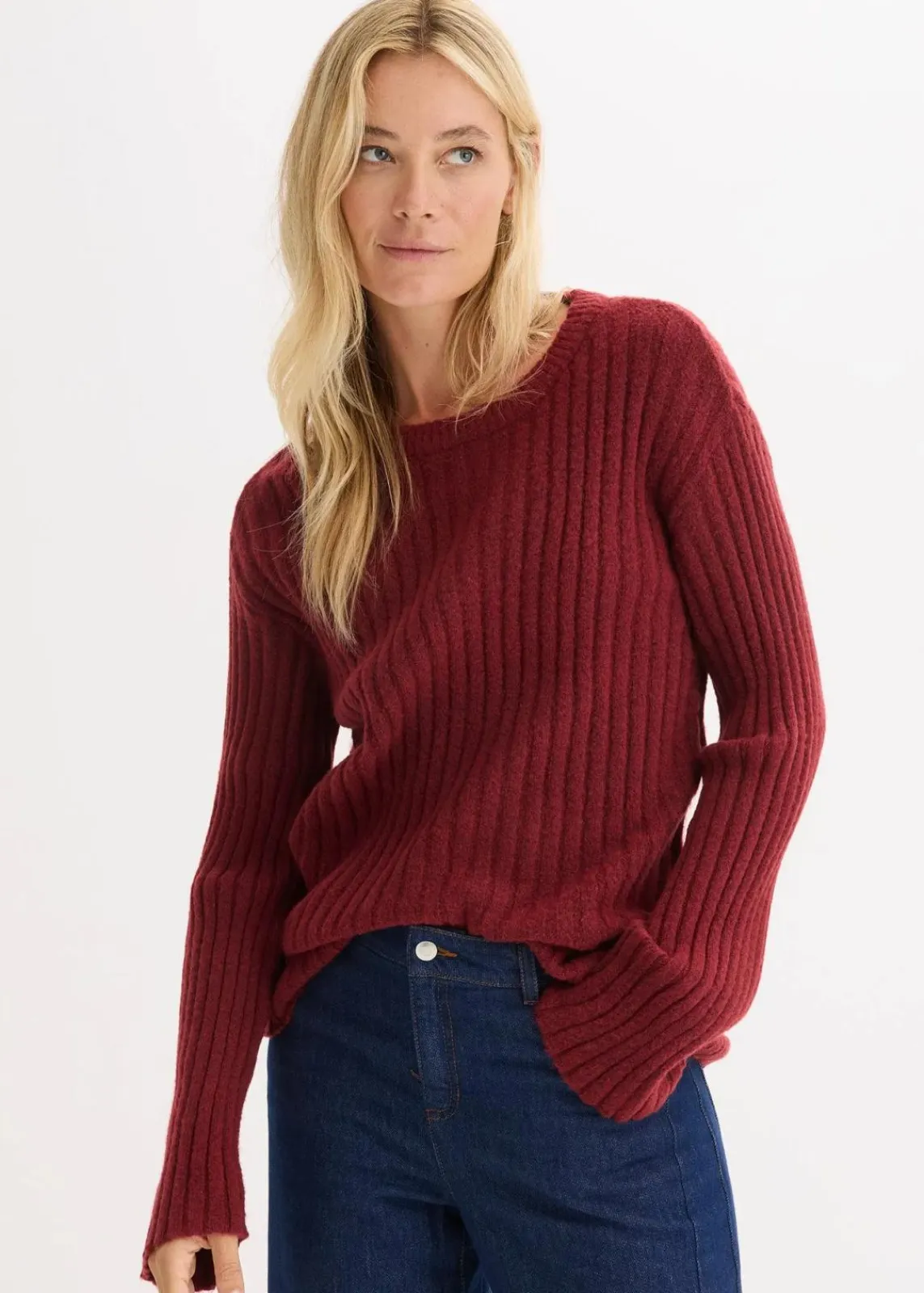 bonprix Bekleidung·Umstandsmode|Bekleidung·Jeans^Gerippter Oversize-Pullover rubinrot