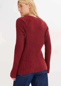 bonprix Bekleidung·Umstandsmode|Bekleidung·Jeans^Gerippter Oversize-Pullover rubinrot