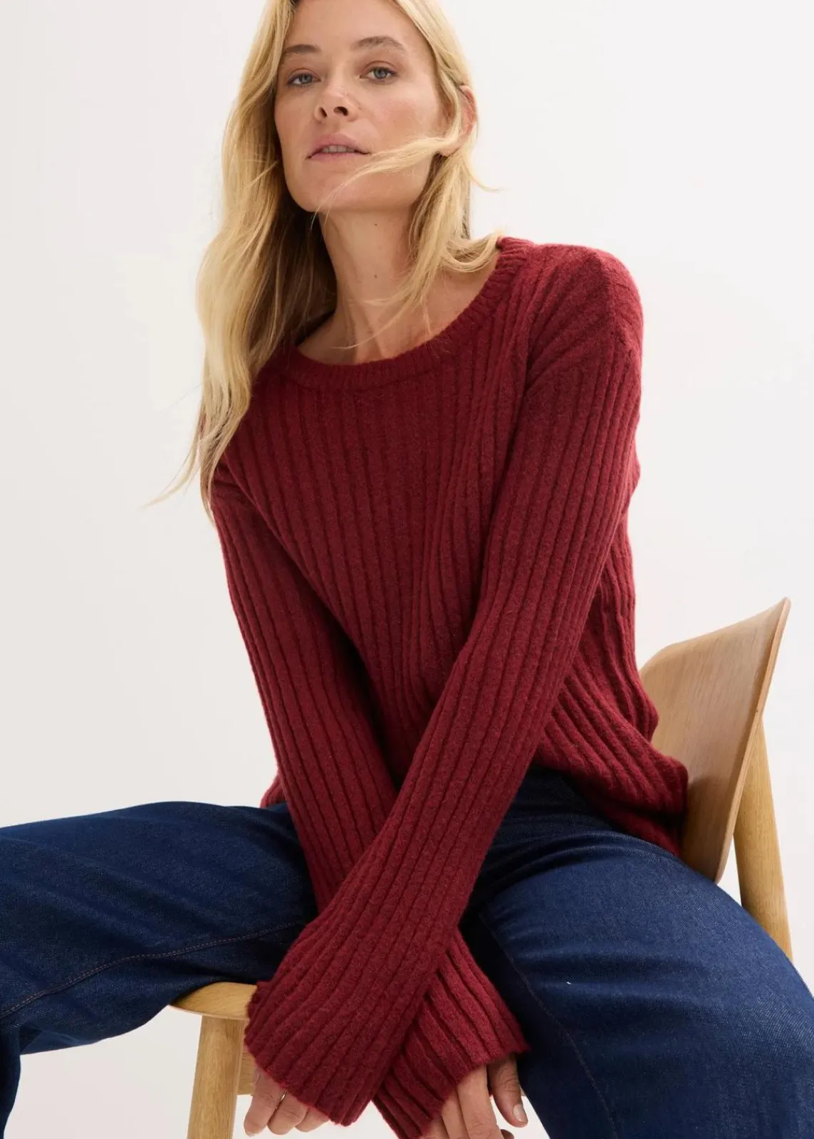 bonprix Bekleidung·Umstandsmode|Bekleidung·Jeans^Gerippter Oversize-Pullover rubinrot