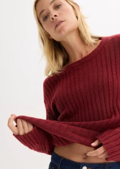 bonprix Bekleidung·Umstandsmode|Bekleidung·Jeans^Gerippter Oversize-Pullover rubinrot