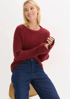 bonprix Bekleidung·Umstandsmode|Bekleidung·Jeans^Gerippter Oversize-Pullover rubinrot