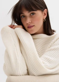 bonprix Bekleidung·Umstandsmode|Strickmode^Gerippter Oversize-Pullover perlweiß