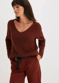 bonprix Bekleidung·Umstandsmode|Strickmode^Gerippter Pullover aus reiner Baumwolle mahagonibraun
