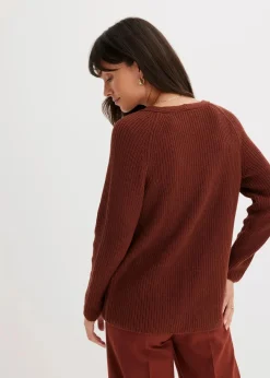 bonprix Bekleidung·Umstandsmode|Strickmode^Gerippter Pullover aus reiner Baumwolle mahagonibraun