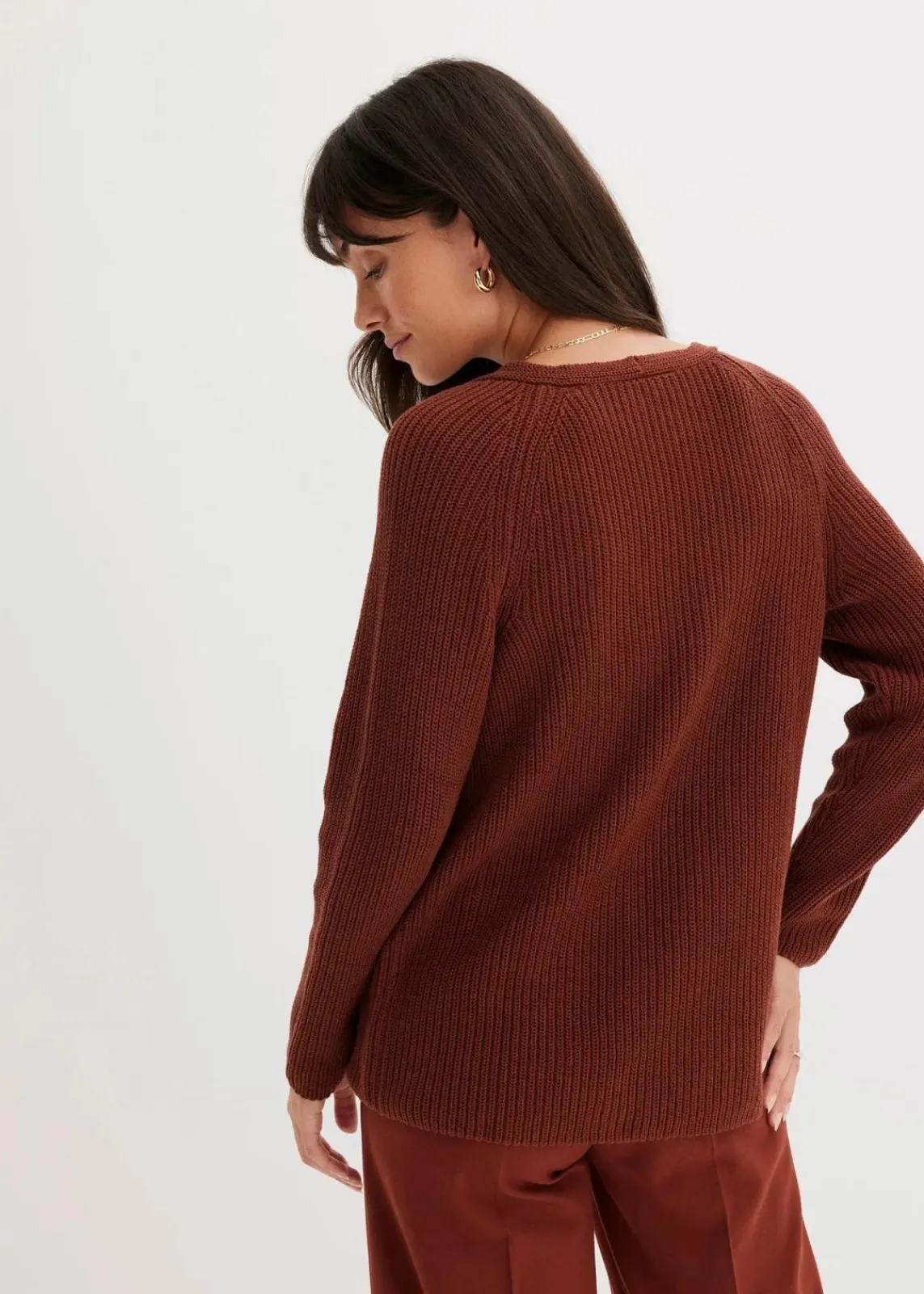 bonprix Bekleidung·Umstandsmode|Strickmode^Gerippter Pullover aus reiner Baumwolle mahagonibraun