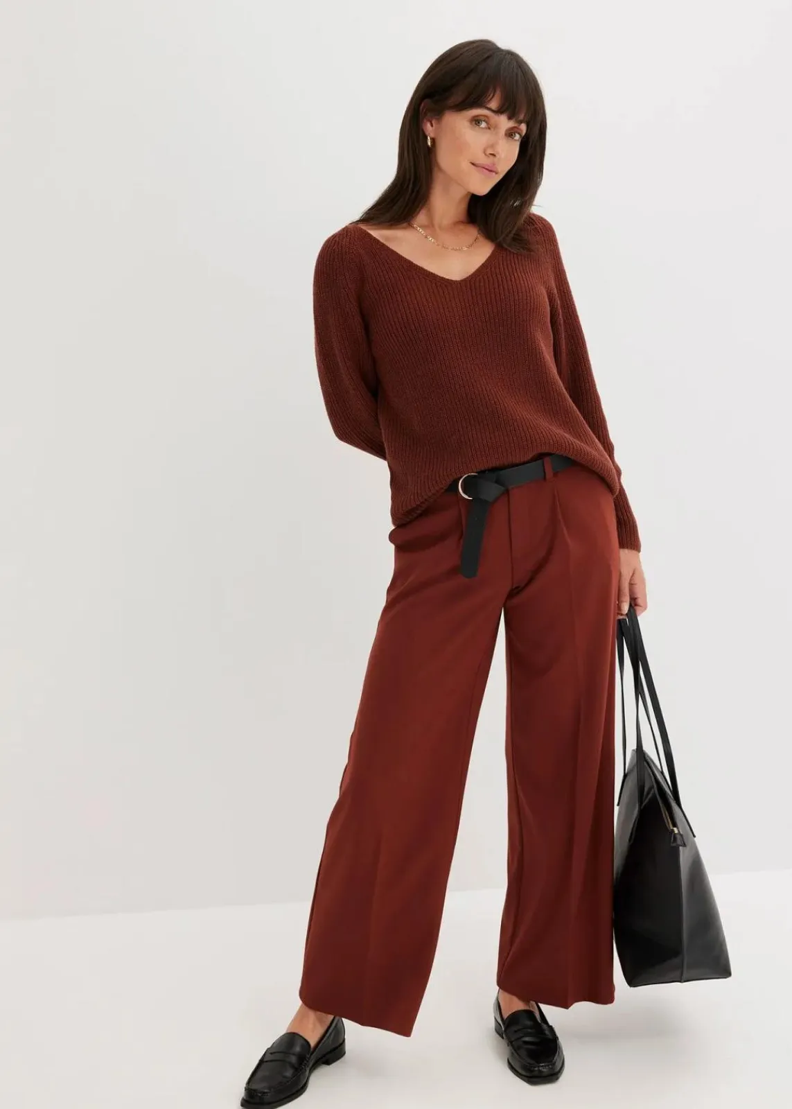 bonprix Bekleidung·Umstandsmode|Strickmode^Gerippter Pullover aus reiner Baumwolle mahagonibraun
