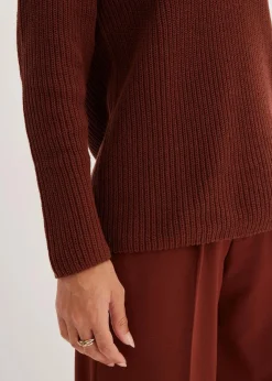 bonprix Bekleidung·Umstandsmode|Strickmode^Gerippter Pullover aus reiner Baumwolle mahagonibraun