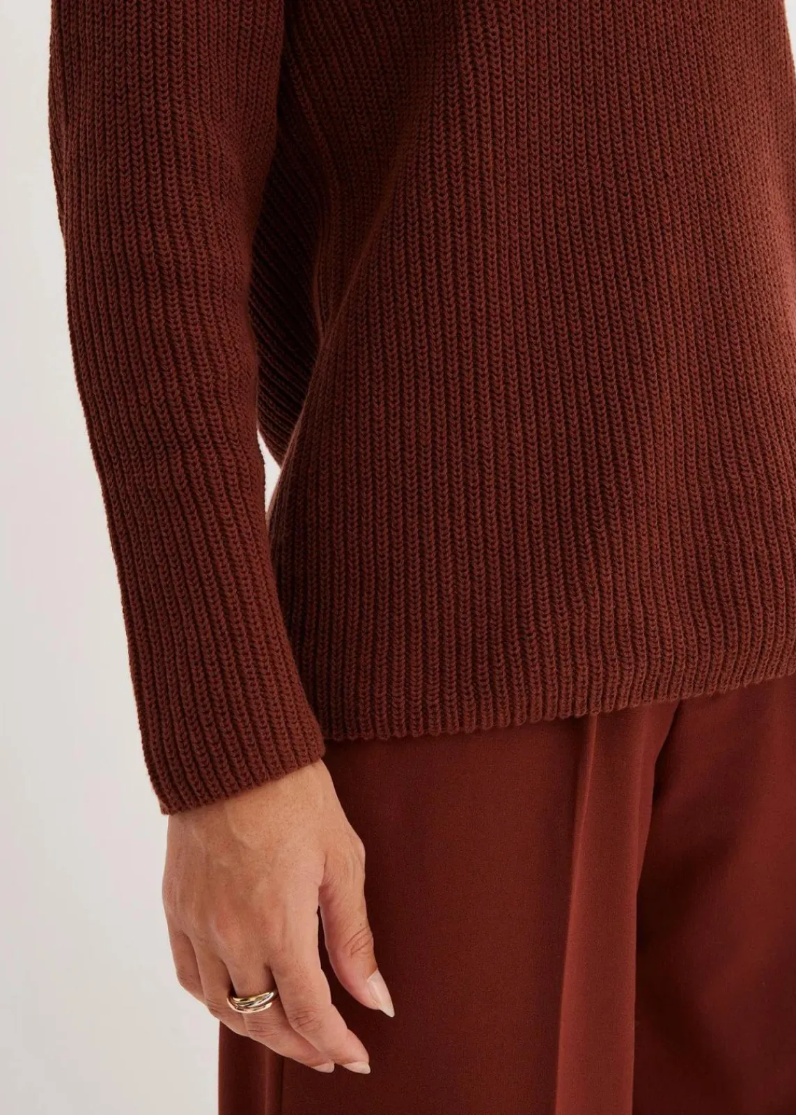 bonprix Bekleidung·Umstandsmode|Strickmode^Gerippter Pullover aus reiner Baumwolle mahagonibraun