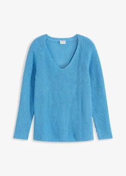 bonprix Strickmode|Bekleidung·Jeans^Gerippter Pullover aus reiner Baumwolle brilliantblau
