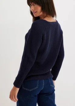 bonprix Bekleidung·Umstandsmode|Strickmode^Gerippter Pullover aus reiner Baumwolle dunkelblau