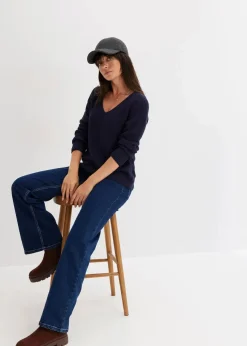 bonprix Bekleidung·Umstandsmode|Strickmode^Gerippter Pullover aus reiner Baumwolle dunkelblau