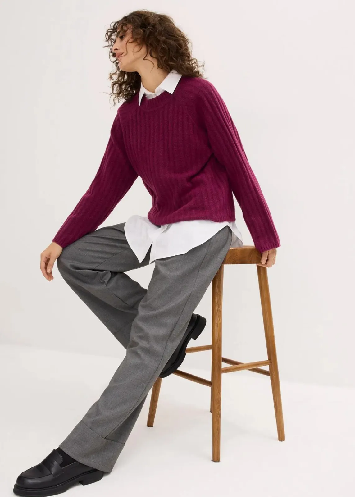bonprix Bekleidung·Umstandsmode|Bekleidung·Jeans^Gerippter Pullover, verkürzt beere