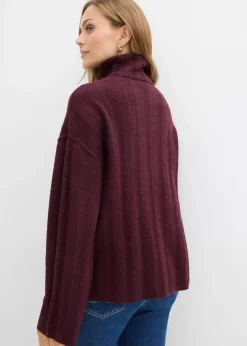 bonprix Bekleidung·Umstandsmode|Strickmode^Gerippter Rollkragenpullover weinrot