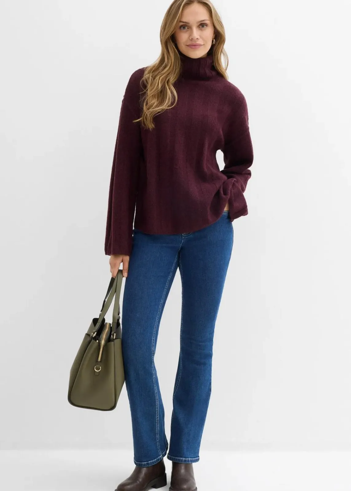 bonprix Bekleidung·Umstandsmode|Strickmode^Gerippter Rollkragenpullover weinrot