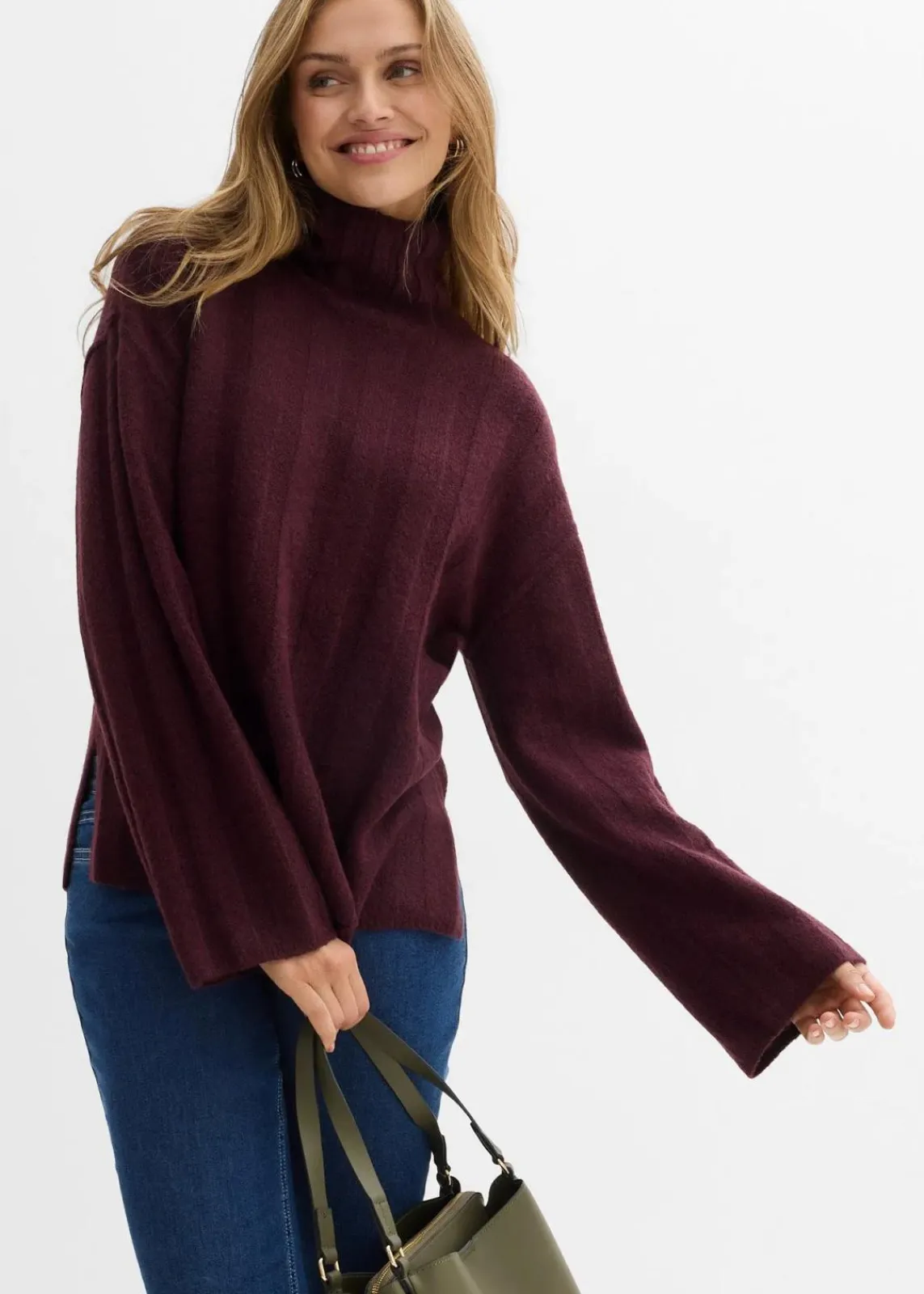 bonprix Bekleidung·Umstandsmode|Strickmode^Gerippter Rollkragenpullover weinrot