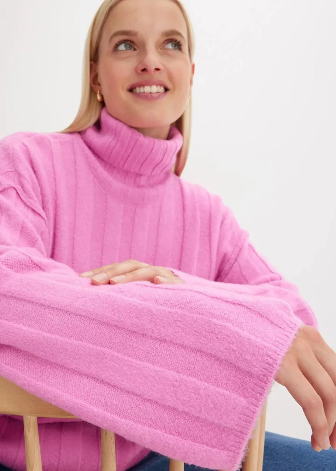 bonprix Bekleidung·Umstandsmode|Strickmode^Gerippter Rollkragenpullover rosapink