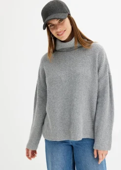 bonprix Bekleidung·Umstandsmode|Bekleidung·Jeans^Gerippter Rollkragenpullover hellgrau meliert
