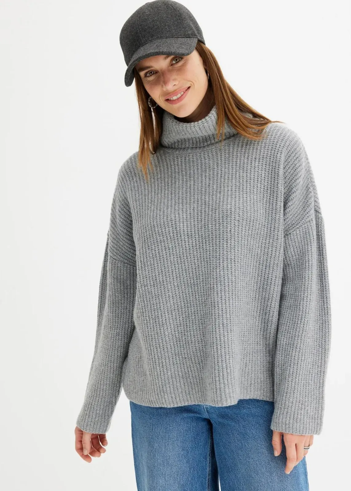 bonprix Bekleidung·Umstandsmode|Bekleidung·Jeans^Gerippter Rollkragenpullover hellgrau meliert