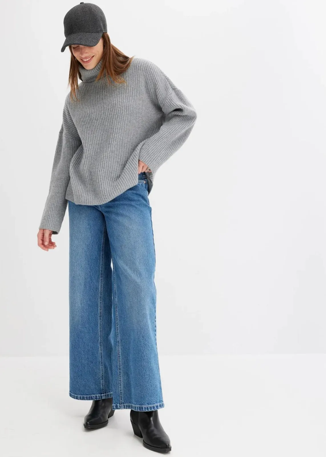 bonprix Bekleidung·Umstandsmode|Bekleidung·Jeans^Gerippter Rollkragenpullover hellgrau meliert