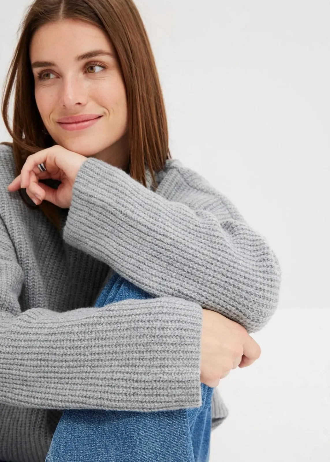bonprix Bekleidung·Umstandsmode|Bekleidung·Jeans^Gerippter Rollkragenpullover hellgrau meliert