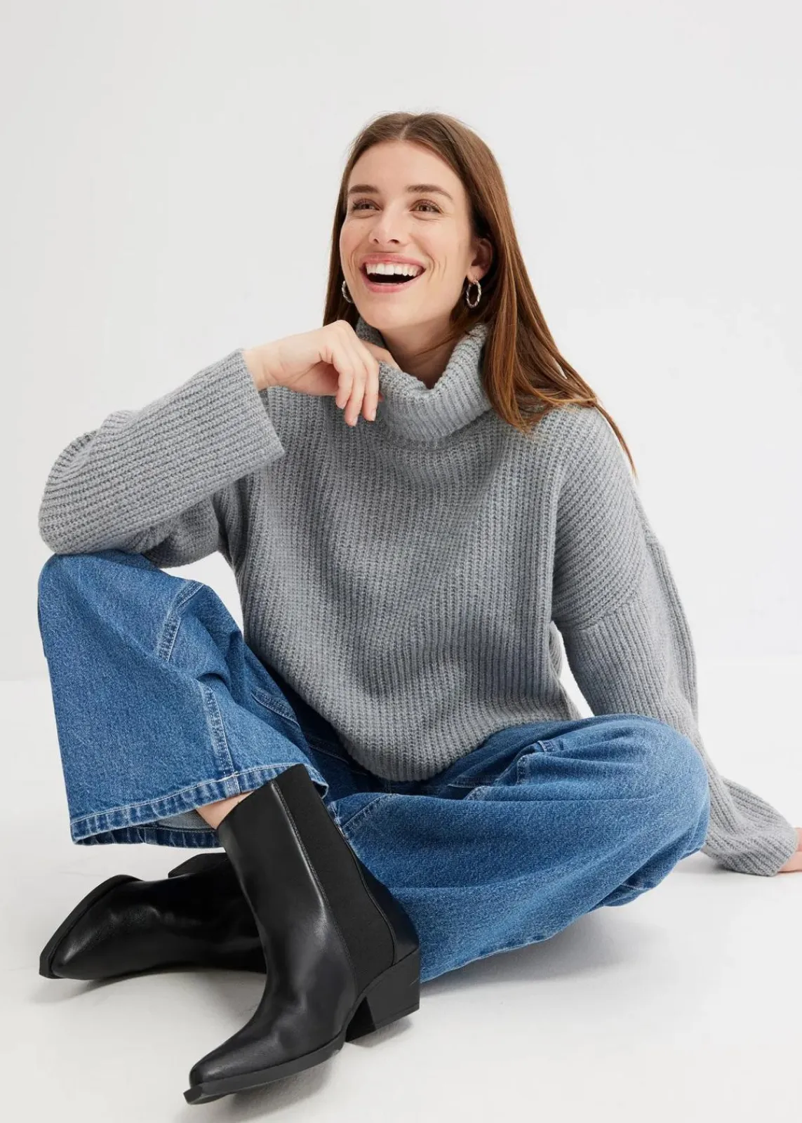 bonprix Bekleidung·Umstandsmode|Bekleidung·Jeans^Gerippter Rollkragenpullover hellgrau meliert