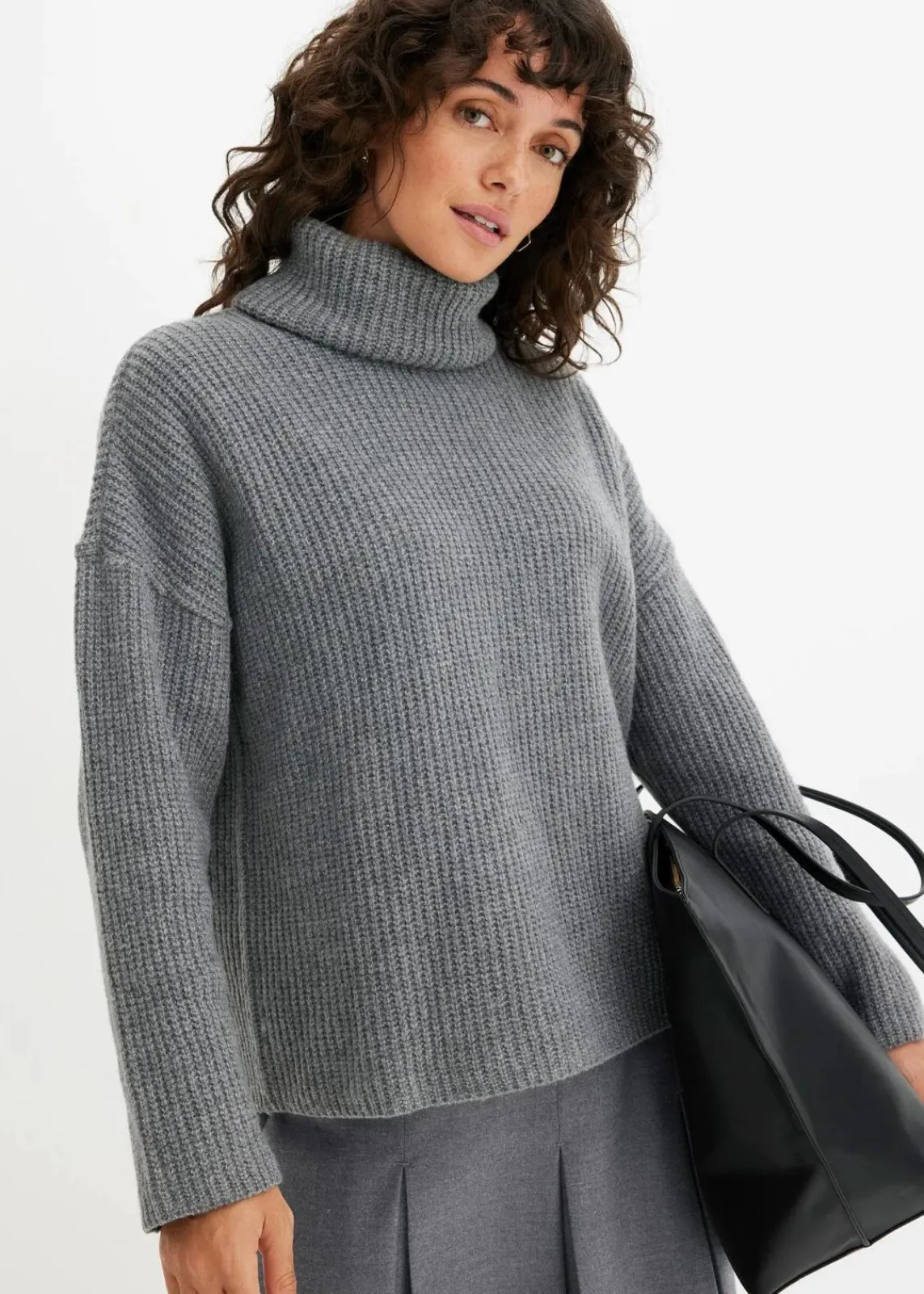 bonprix Bekleidung·Umstandsmode|Bekleidung·Jeans^Gerippter Rollkragenpullover grau meliert