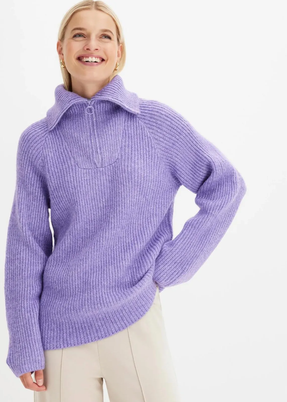 bonprix Pullover & Strickjacken|Bekleidung·Jeans^Gerippter Troyer softlila
