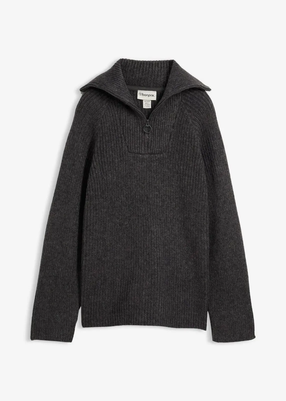 bonprix Bekleidung·Jeans|Pullover & Strickjacken^Gerippter Troyer anthrazit