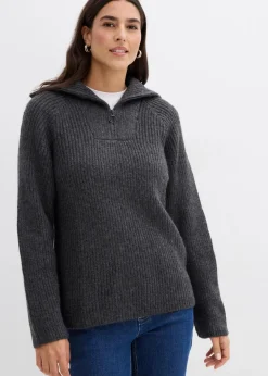 bonprix Bekleidung·Jeans|Pullover & Strickjacken^Gerippter Troyer anthrazit