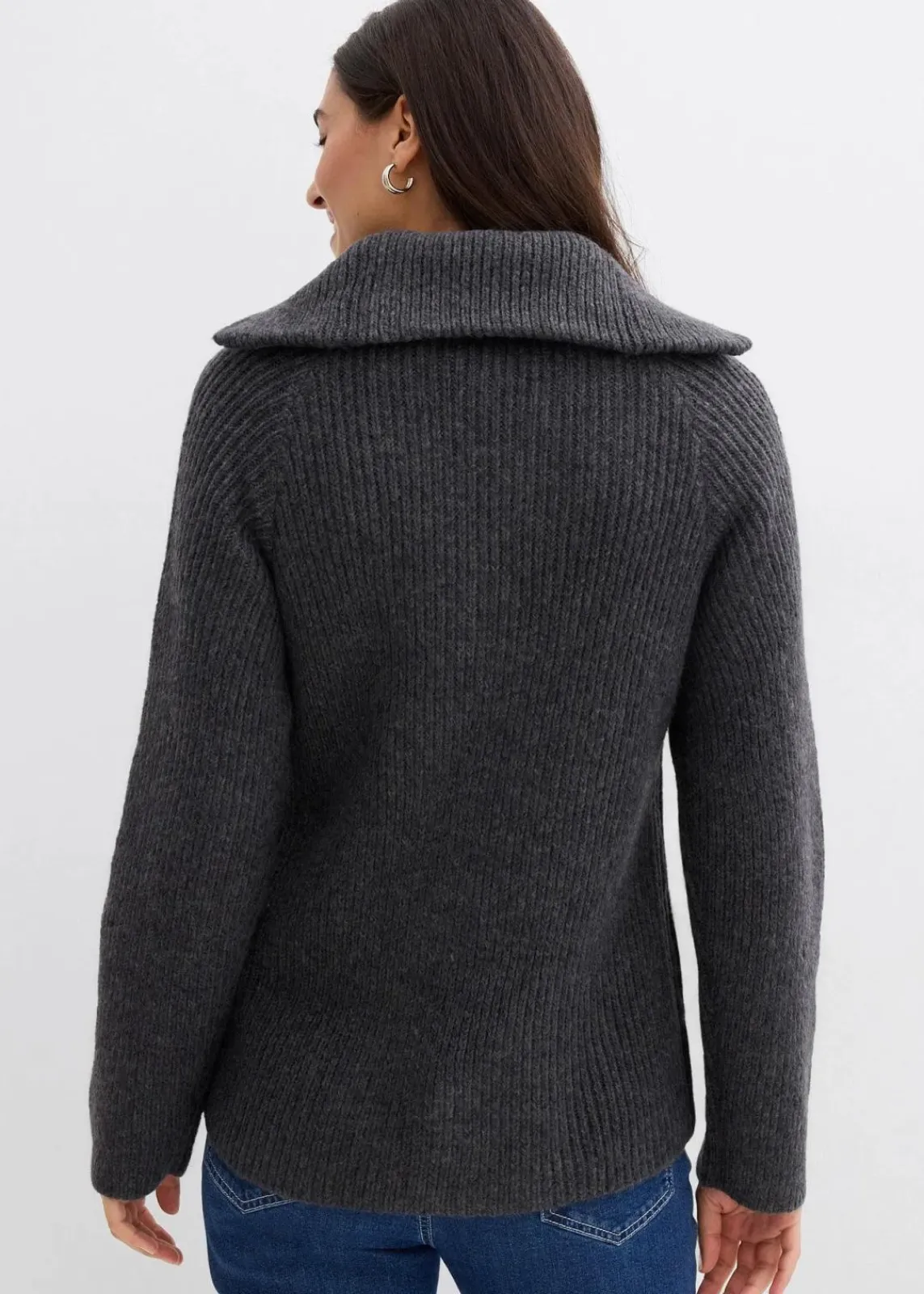 bonprix Bekleidung·Jeans|Pullover & Strickjacken^Gerippter Troyer anthrazit
