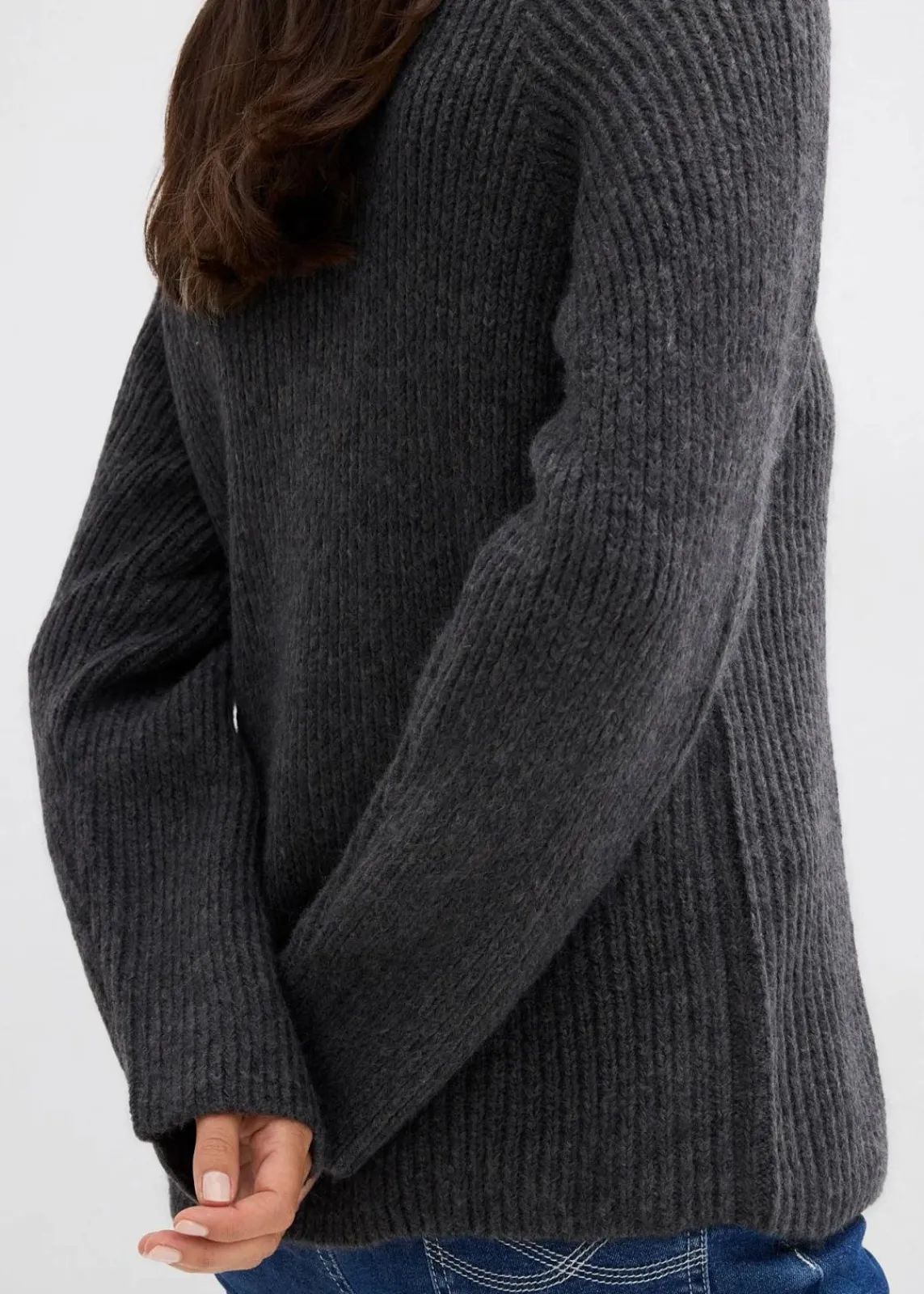 bonprix Bekleidung·Jeans|Pullover & Strickjacken^Gerippter Troyer anthrazit
