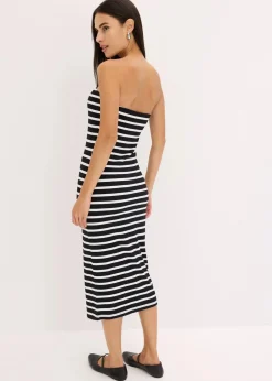 bonprix Kleider^geripptes Bandeau-Kleid schwarz/weiß gestreift