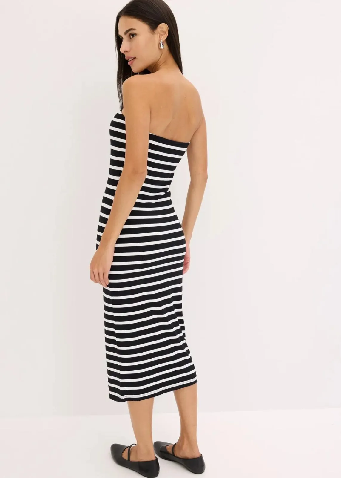 bonprix Kleider^geripptes Bandeau-Kleid schwarz/weiß gestreift