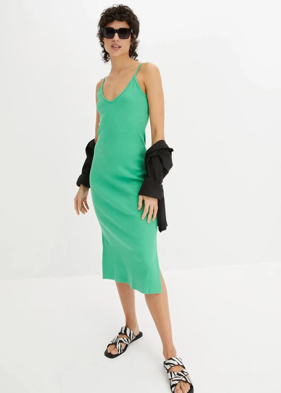 bonprix Nachhaltigere Materialien|Kleider^Geripptes Bodycon-Kleid aus elastischem Baumwoll-Mix opalgrün