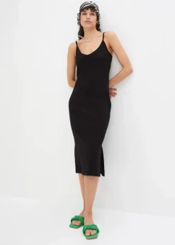 bonprix Bekleidung·Pullover & Strickjacken|Kleider^Geripptes Bodycon-Kleid aus elastischem Baumwoll-Mix schwarz