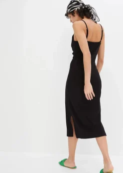 bonprix Bekleidung·Pullover & Strickjacken|Kleider^Geripptes Bodycon-Kleid aus elastischem Baumwoll-Mix schwarz